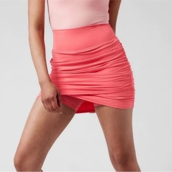 Athleta Transcend Skort Jupe-Short Ruched Mini Skirt Coral Pink 2X - Picture 1 of 7